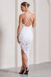 White Sequin Asymmetric Strappy Maxi Dress